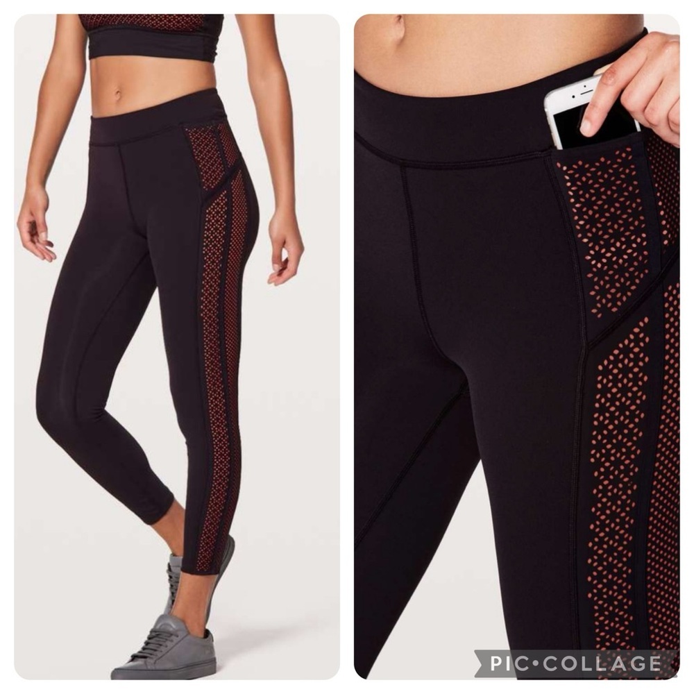 Lululemon Get Your Peek On Tight - Deep Phantom / Red Orange, Size‎ 6